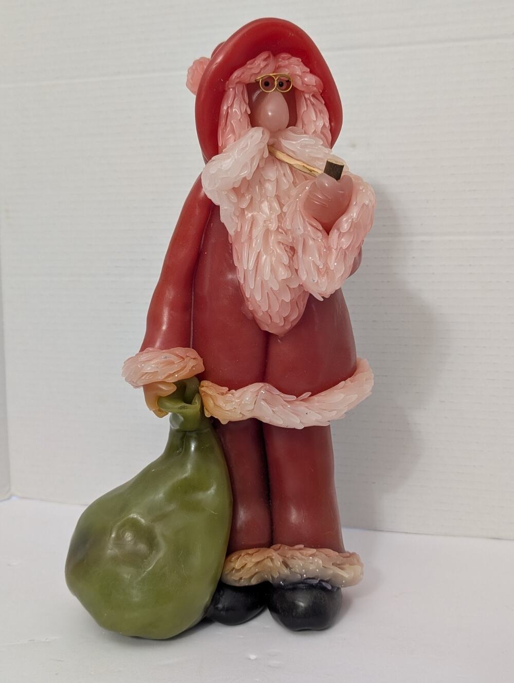 Vintage Northern Lights Fantasy Figure Santa Candle with Pipe & Gift Bag
